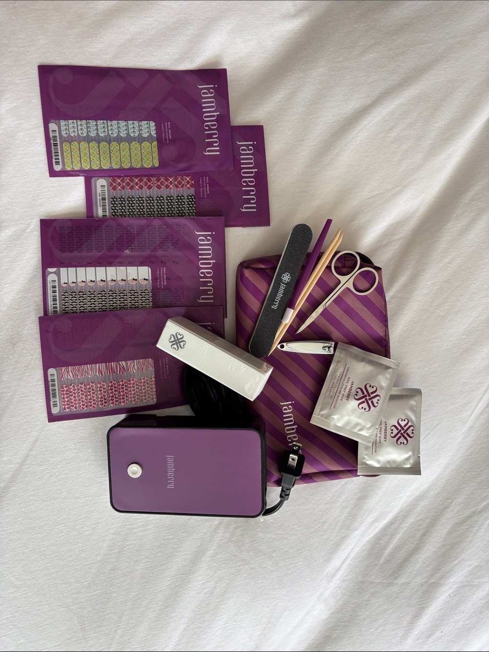 Jamberry Purple Nail Wrap Kit with Heat Tool & Manicure Accessories